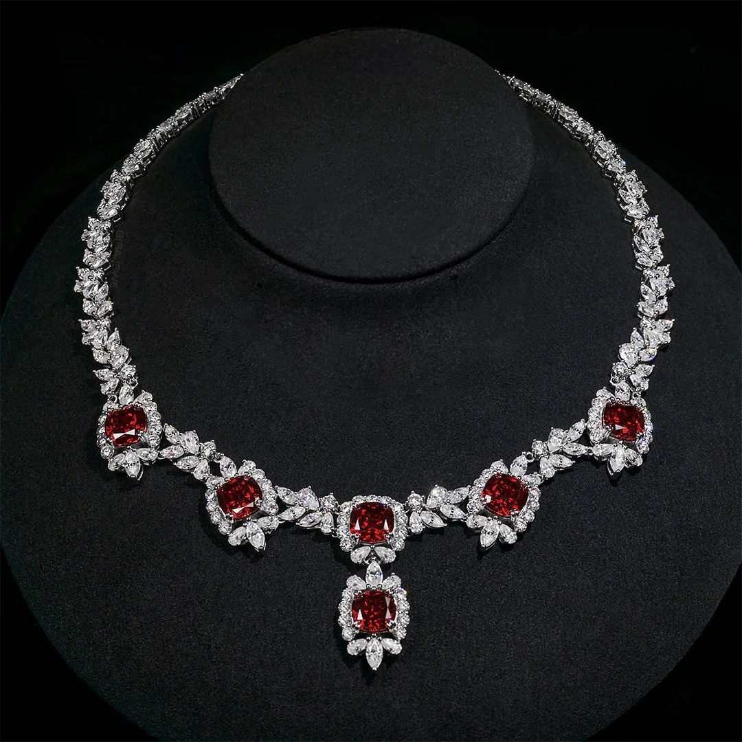 RED CUSHION CUT MOISSANITE NECKLACE IN STERLING SILVER - Image 5