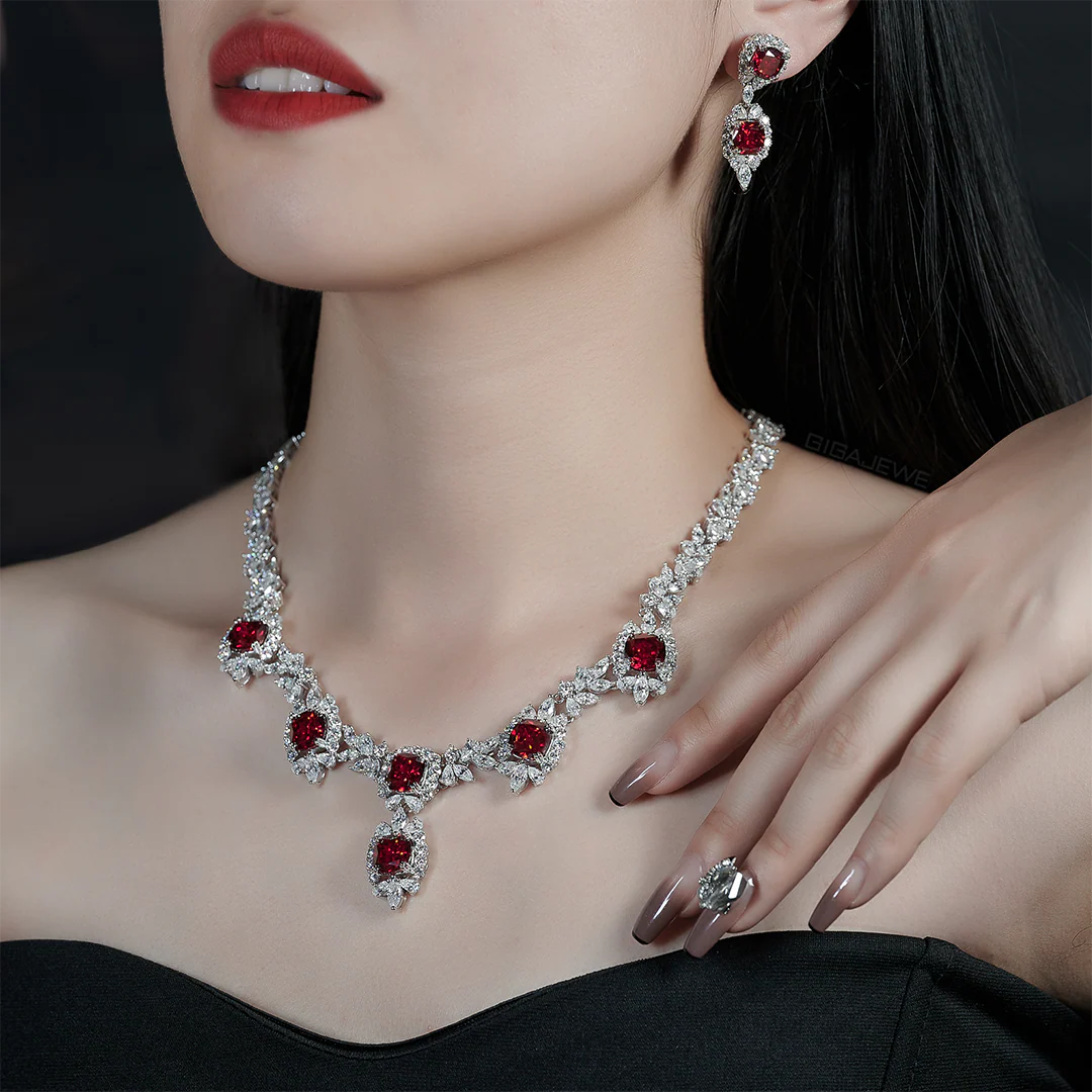 RED CUSHION CUT MOISSANITE NECKLACE IN STERLING SILVER - Image 6
