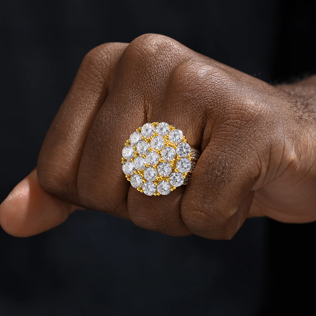 ROUND BRILLIANT CUT HONEYCOMB MOISSANITE RING IN STERLING SILVER - Image 4