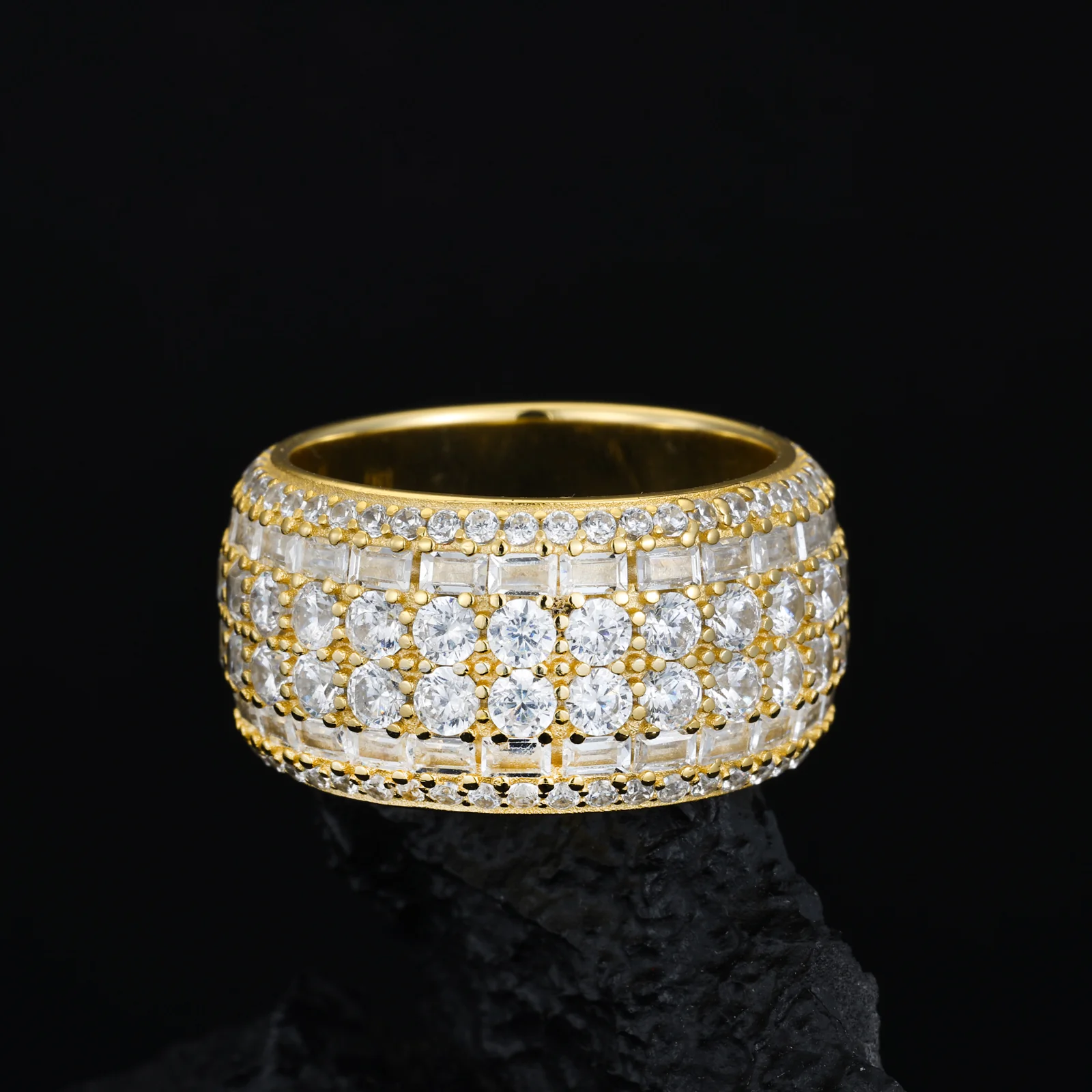 ROUND BRILLIANT CUT MOISSANITE 6 ROWS RING IN STERLING SILVER - Image 3