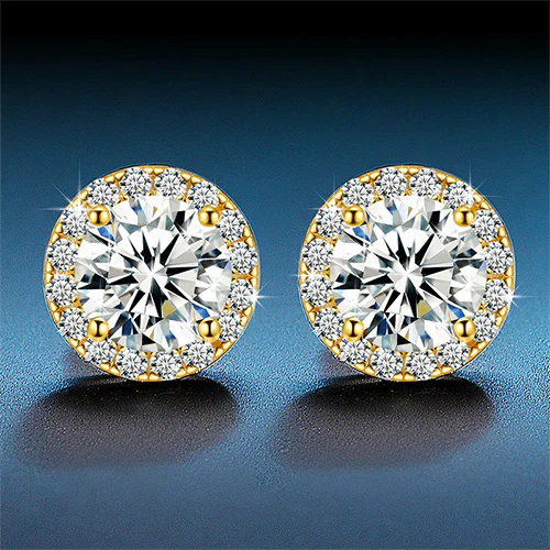 ROUND BRILLIANT CUT MOISSANITE DIAMOND SCREW BACK HALO STUD EARRINGS IN STERLING SILVER - Image 4