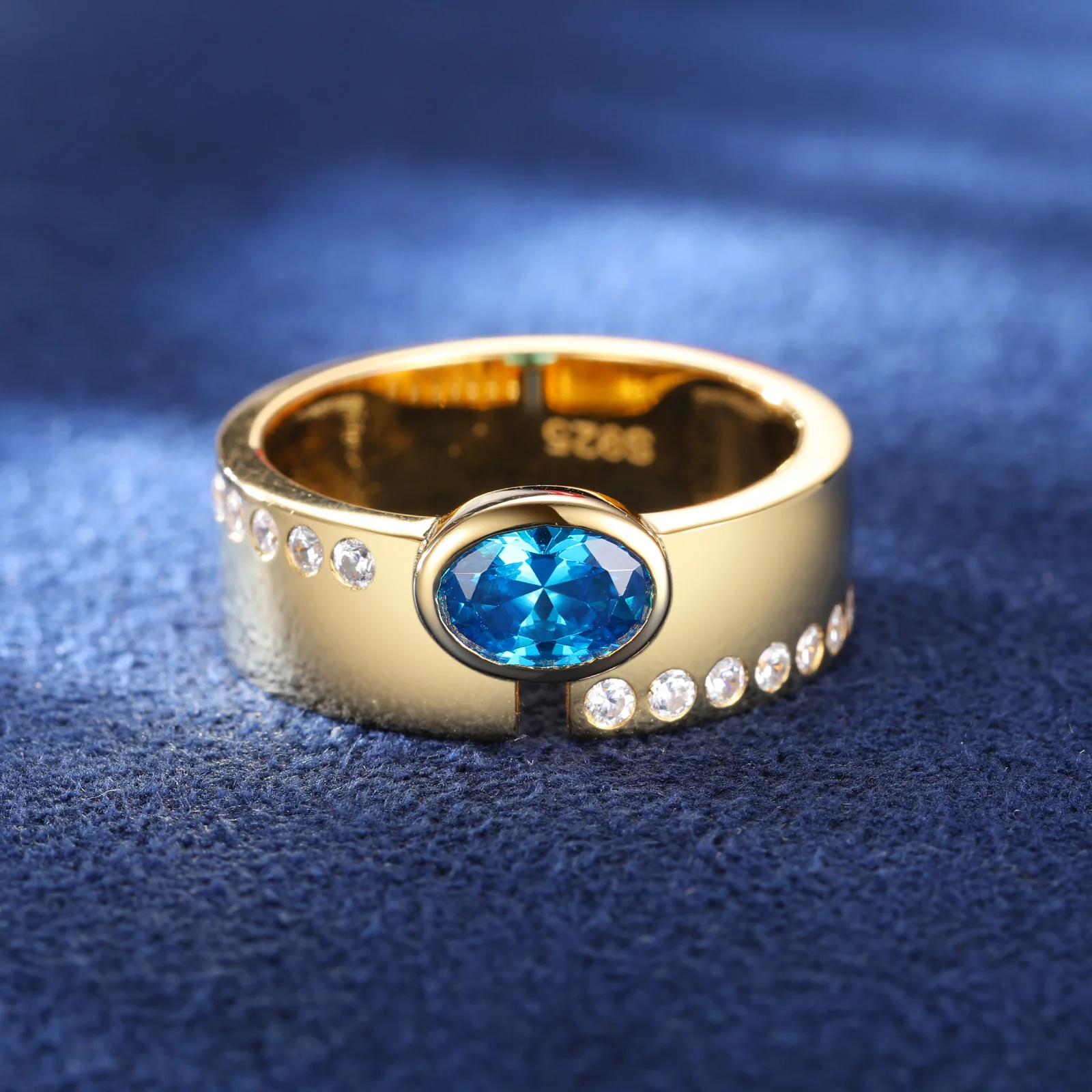 ROUND CUT BLUE CZ MOISSANITE DIAMOND BAND RING IN STERLING SILVER - Image 5