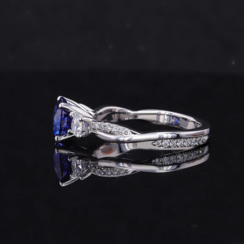ROUND CUT LAB GROWN SAPPHIRE ROYAL BLUE RING IN 14K SOLID GOLD - Image 3