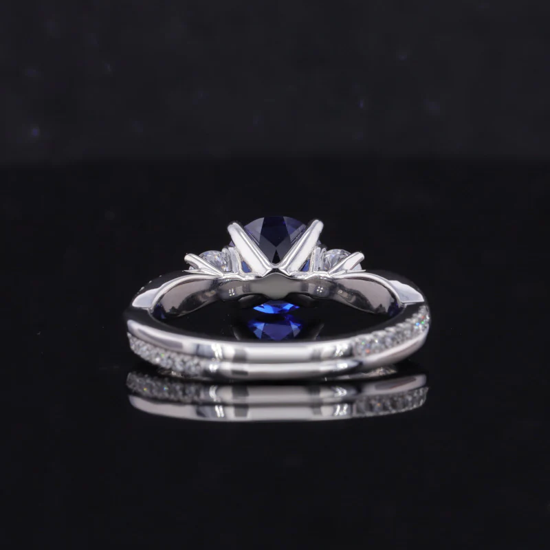 ROUND CUT LAB GROWN SAPPHIRE ROYAL BLUE RING IN 14K SOLID GOLD - Image 4