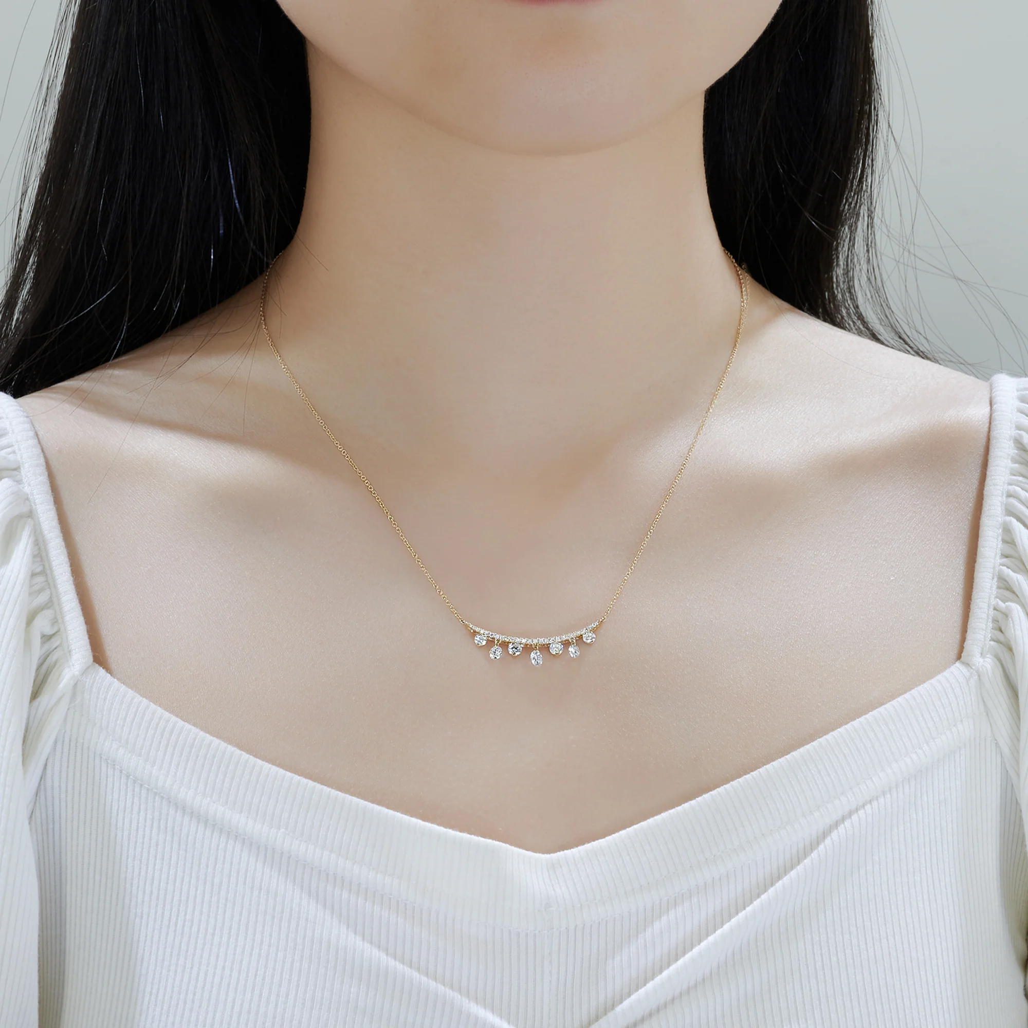 ROUND CUT LAB DIAMOND ELEGANT DROP NECKLACE IN STERLING SILVER - Image 3