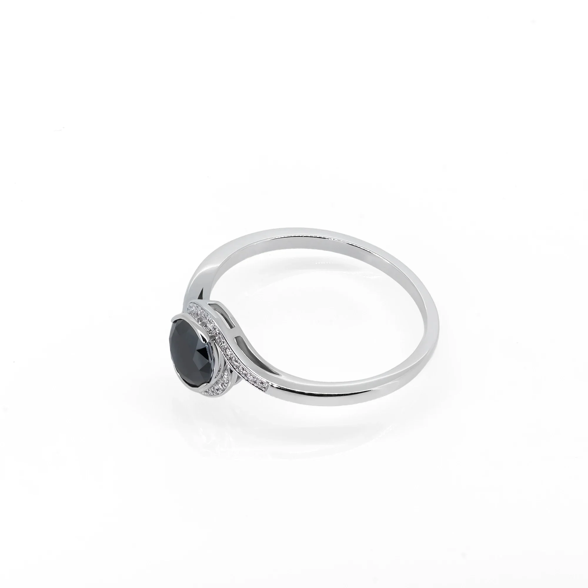 ROUND CUT MOISSANITE NOIR HALO BAND RING IN SOLID GOLD - Image 5