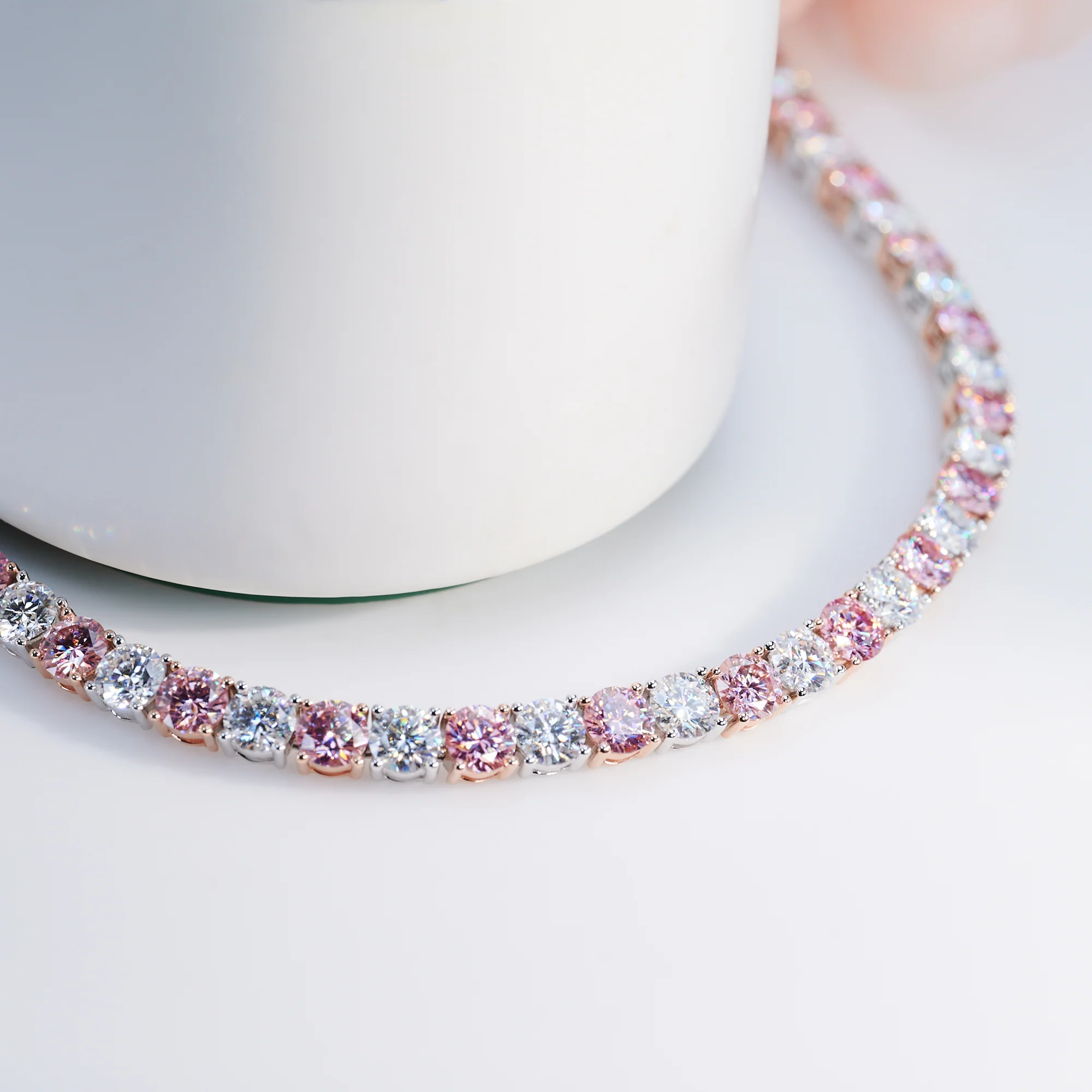 ROUND CUT MOISSANITE SAKURA PINK BRACELET IN SOLID GOLD - Image 4