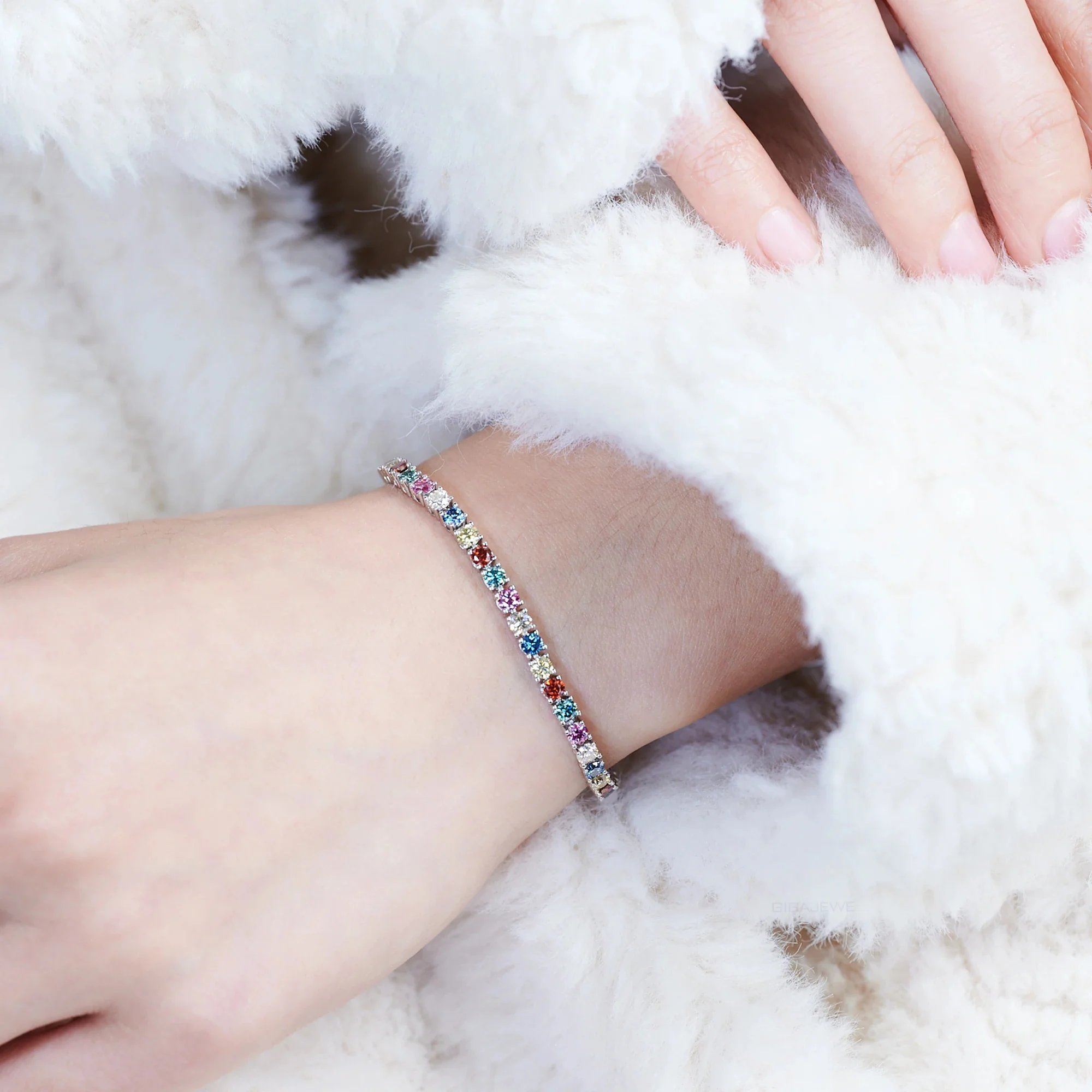 ROUND CUT RAINBOW MOISSANITE BRACELET IN STERLING SILVER - Image 2