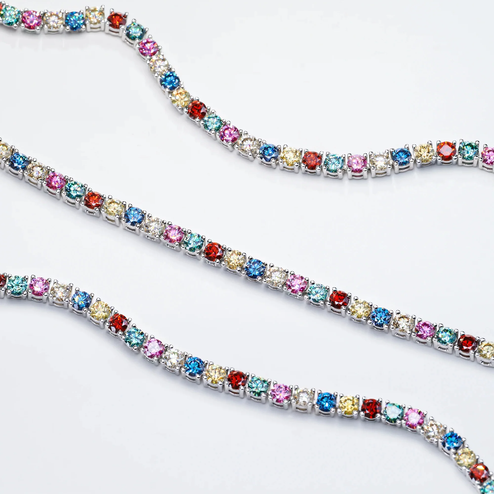 ROUND CUT RAINBOW MOISSANITE BRACELET IN STERLING SILVER - Image 4