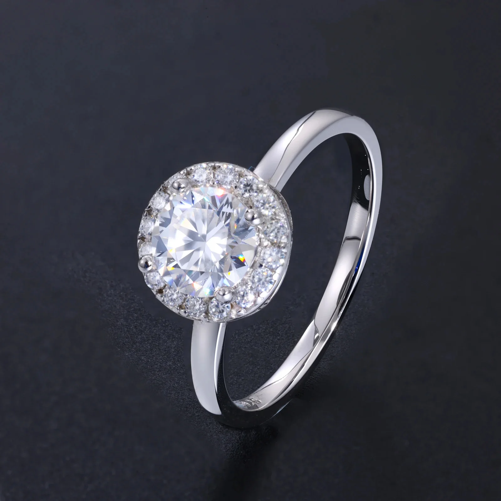 ROUND HALO MOISSANITE ENGAGEMENT RING IN STERLING SILVER - Image 2