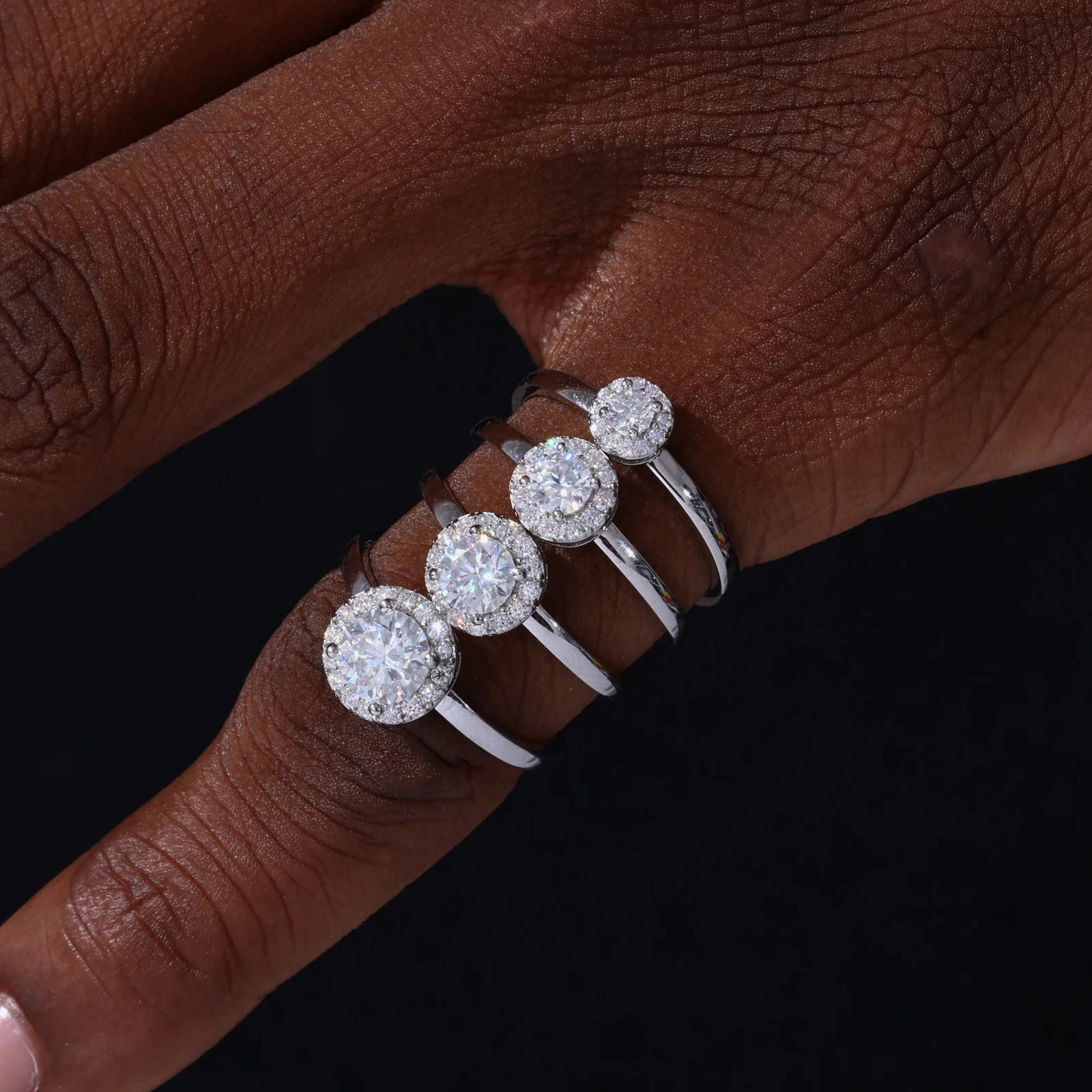 ROUND HALO MOISSANITE ENGAGEMENT RING IN STERLING SILVER - Image 3