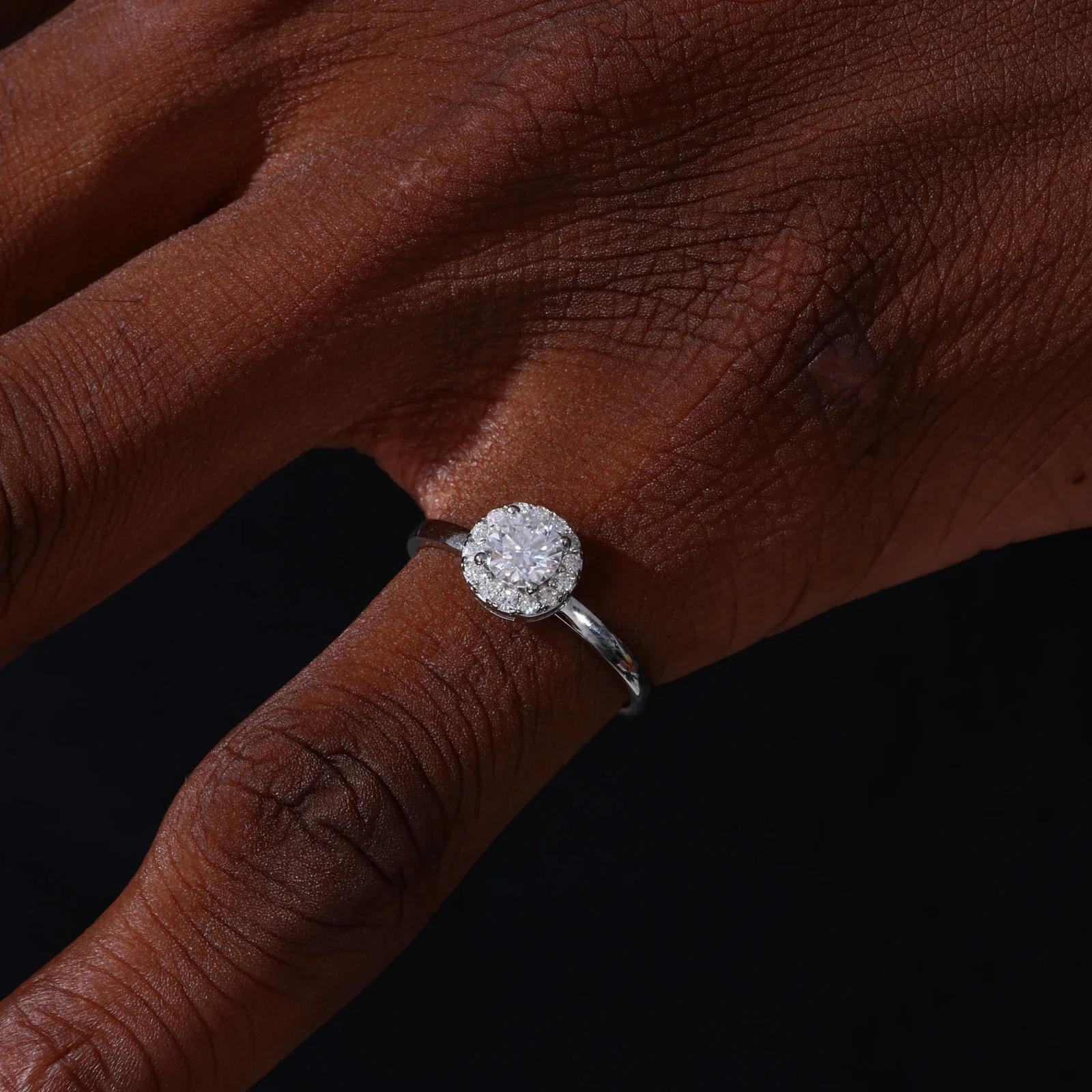 ROUND HALO MOISSANITE ENGAGEMENT RING IN STERLING SILVER - Image 4