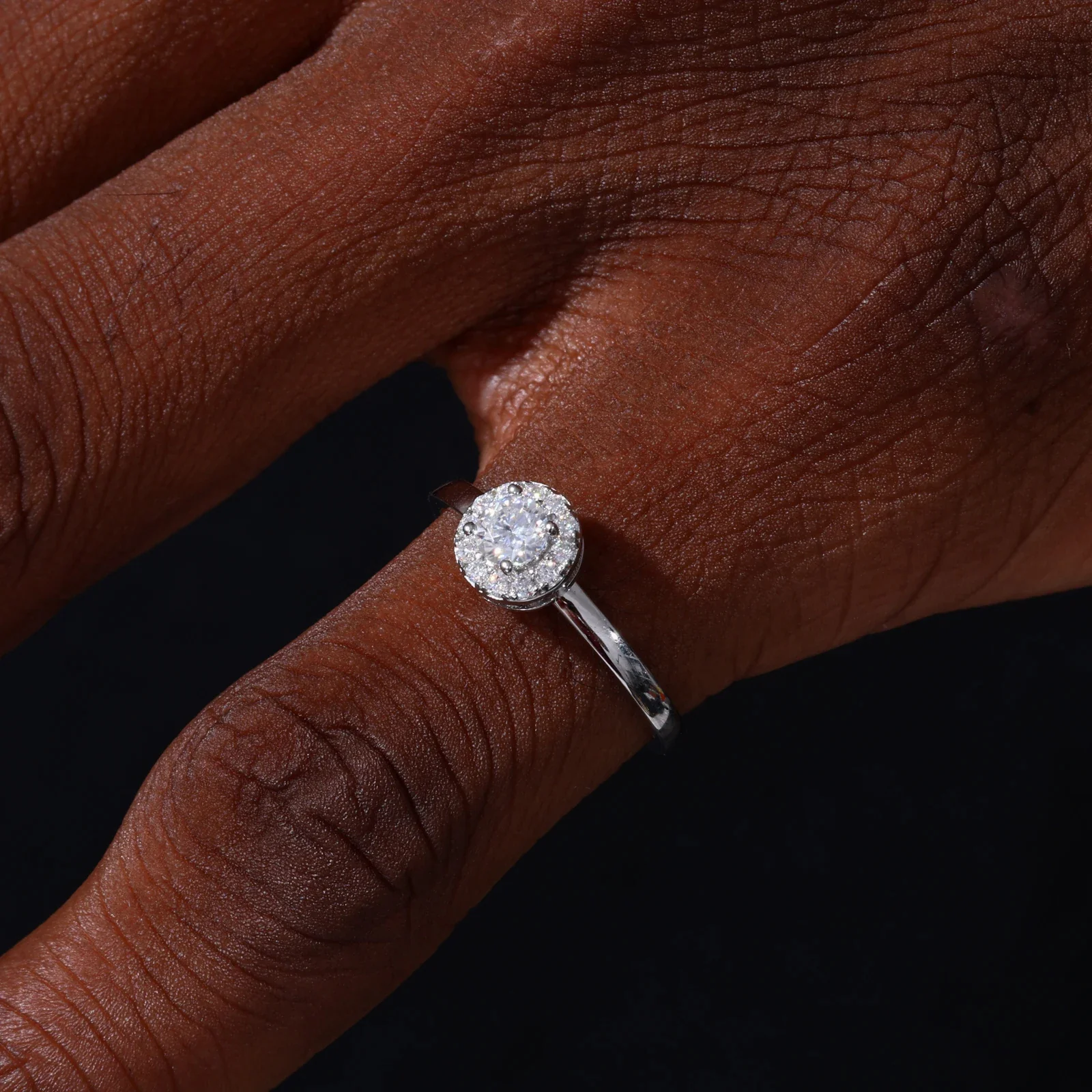 ROUND HALO MOISSANITE ENGAGEMENT RING IN STERLING SILVER - Image 5