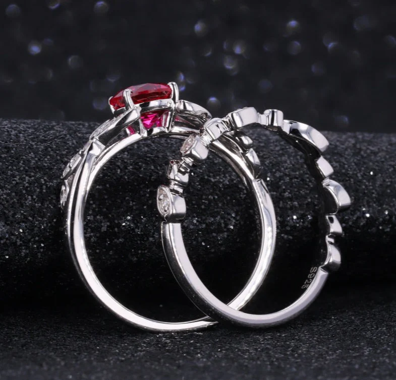 ROUND LAB GROWN RUBY AND MOISSANITE DIAMOND RING IN 10K WHITE GOLD - Image 2