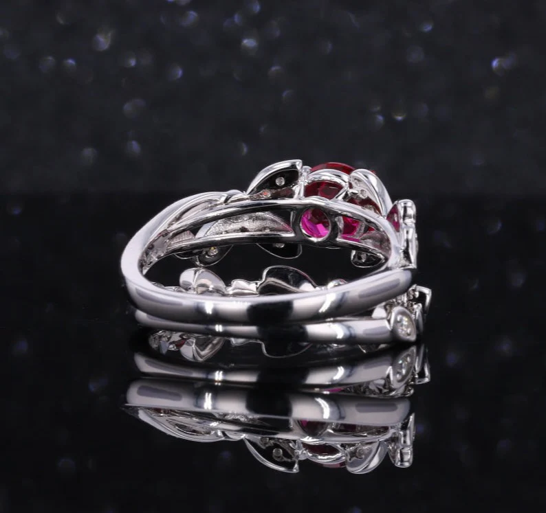 ROUND LAB GROWN RUBY AND MOISSANITE DIAMOND RING IN 10K WHITE GOLD - Image 3