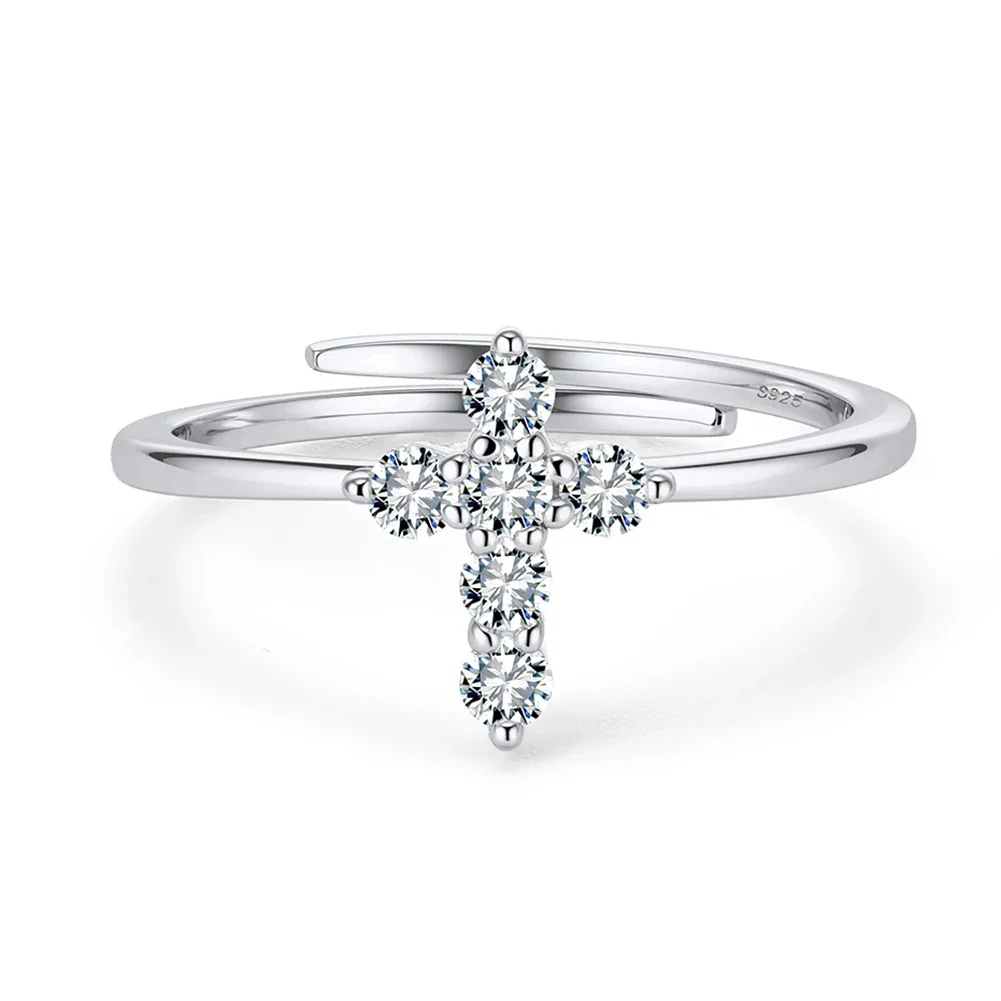 ROUND MOISSANITE CROSS RING IN STERLING SILVER - Image 4