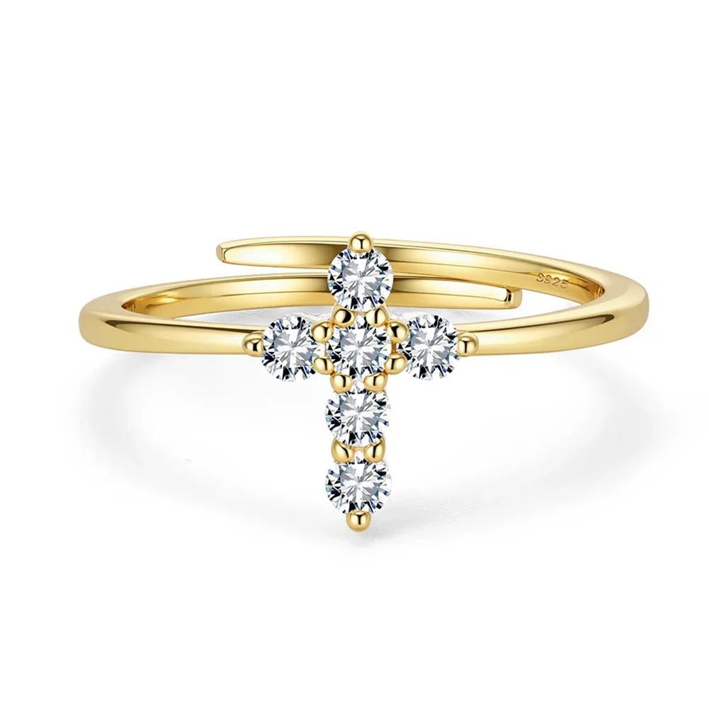 ROUND MOISSANITE CROSS RING IN STERLING SILVER - Image 5