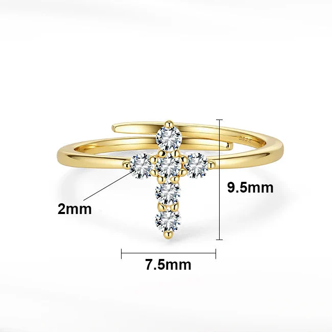 ROUND MOISSANITE CROSS RING IN STERLING SILVER - Image 6