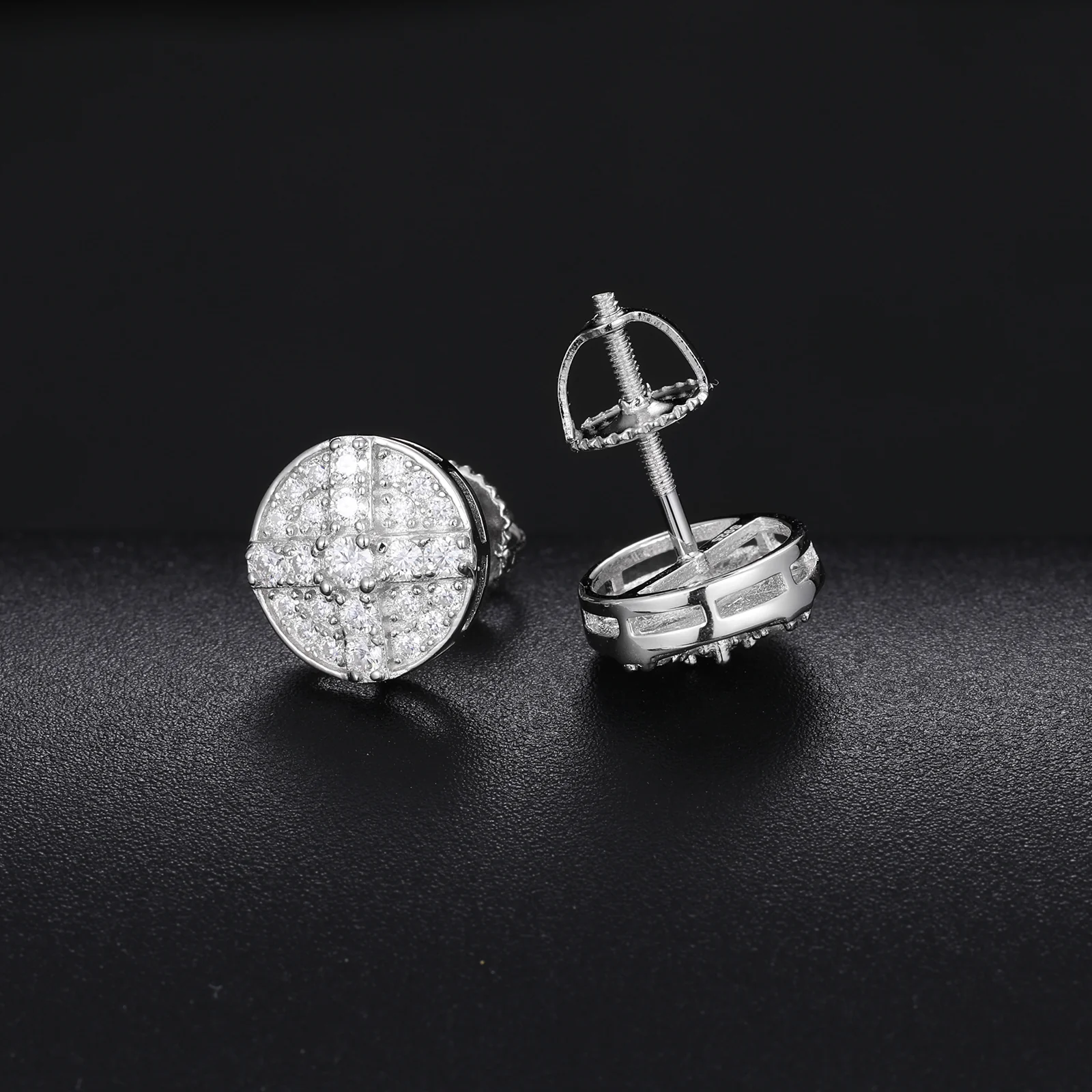 ROUND MOISSANITE DIAMOND STUD EARRINGS IN STERLING SILVER {STYLE 2} - Image 3