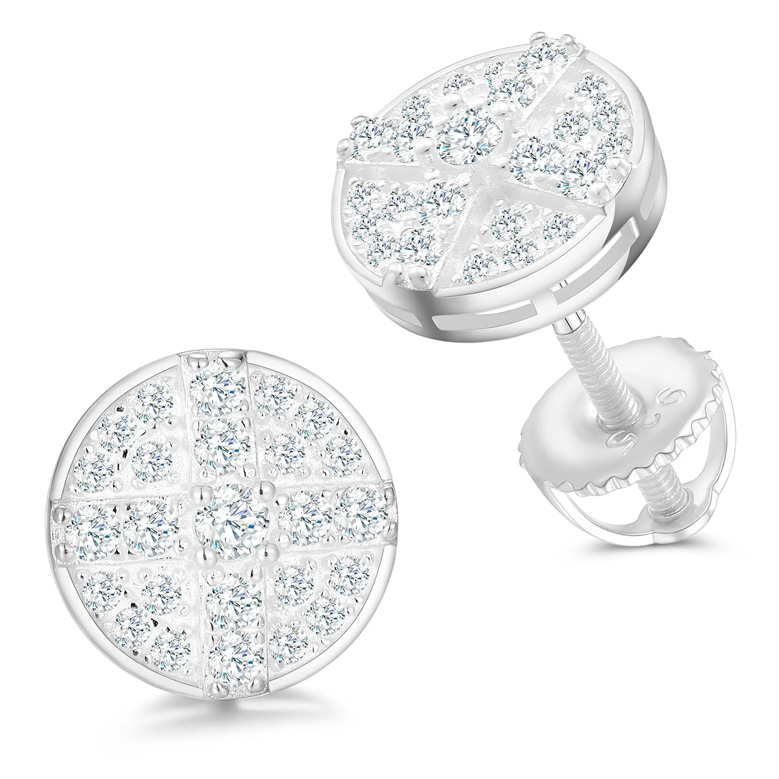 ROUND MOISSANITE DIAMOND STUD EARRINGS IN STERLING SILVER {STYLE 2} - Image 4