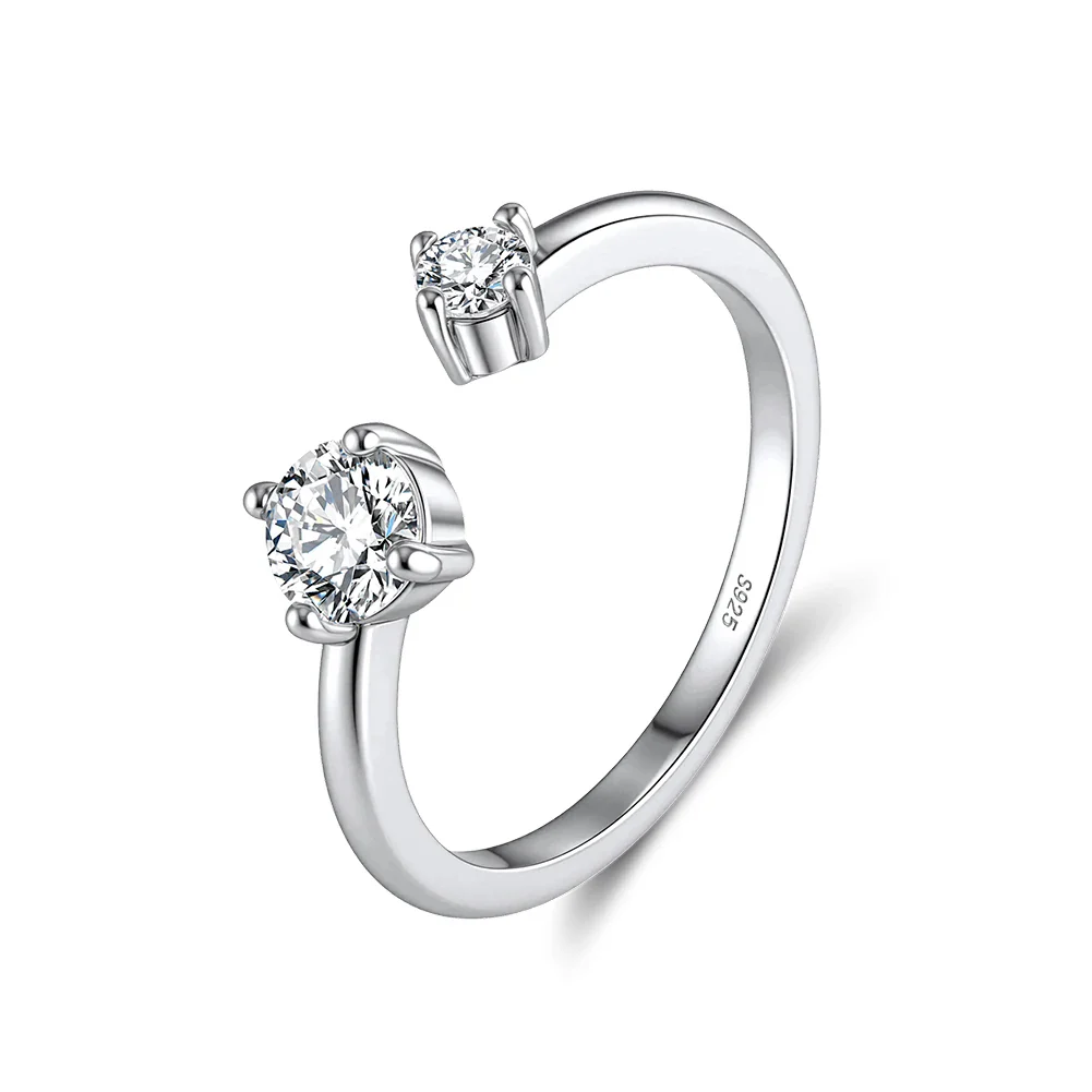 ROUND MOISSANITE OPEN STACKABLE RING IN STERLING SILVER - Image 4