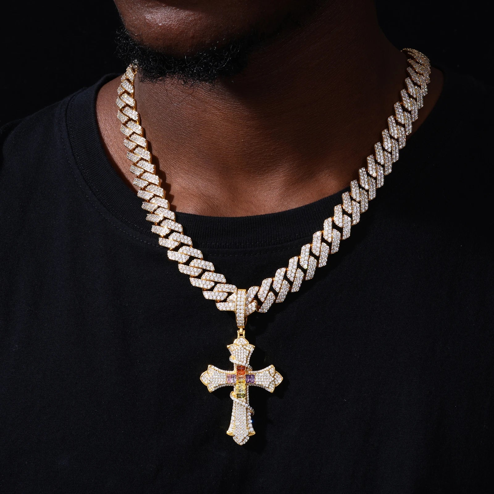 SERPENT OF SALVATION MULTICOLOR CZ MOISSANITE CROSS PENDANT IN STERLING SILVER - Image 3
