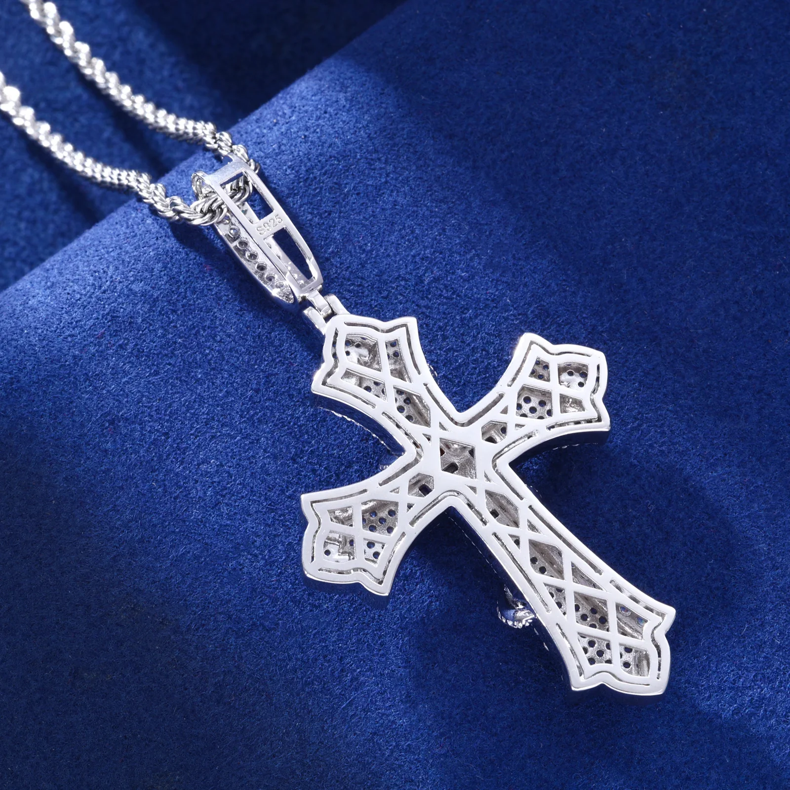 SERPENT OF SALVATION MULTICOLOR CZ MOISSANITE CROSS PENDANT IN STERLING SILVER - Image 5