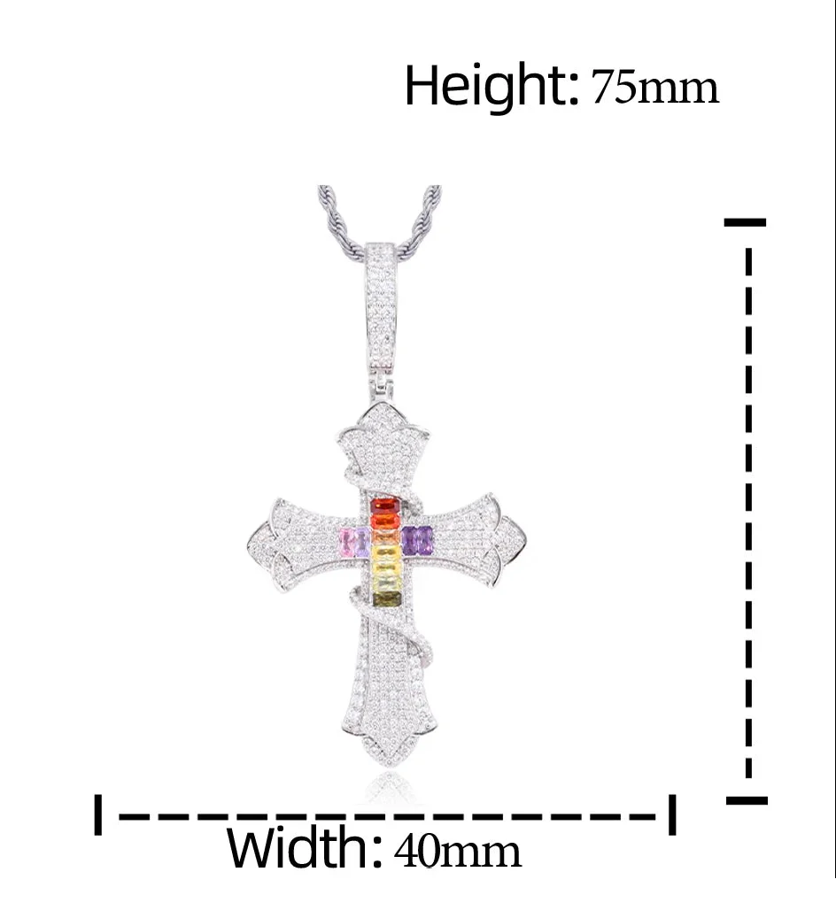 SERPENT OF SALVATION MULTICOLOR CZ MOISSANITE CROSS PENDANT IN STERLING SILVER - Image 7