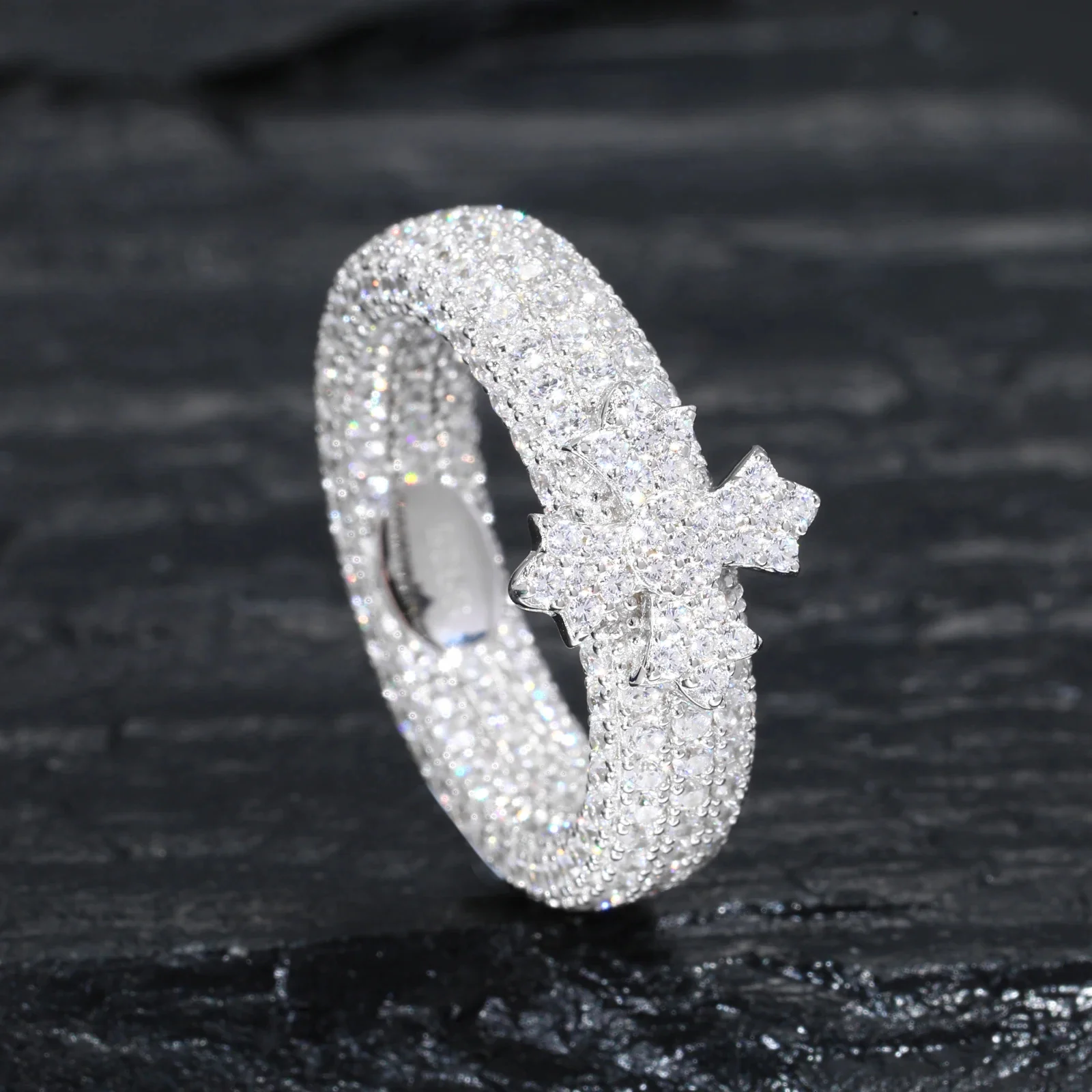 SOVEREIGN CROSS PAVÉ MOISSANITE ETERNITY RING IN STERLING SILVER - Image 2