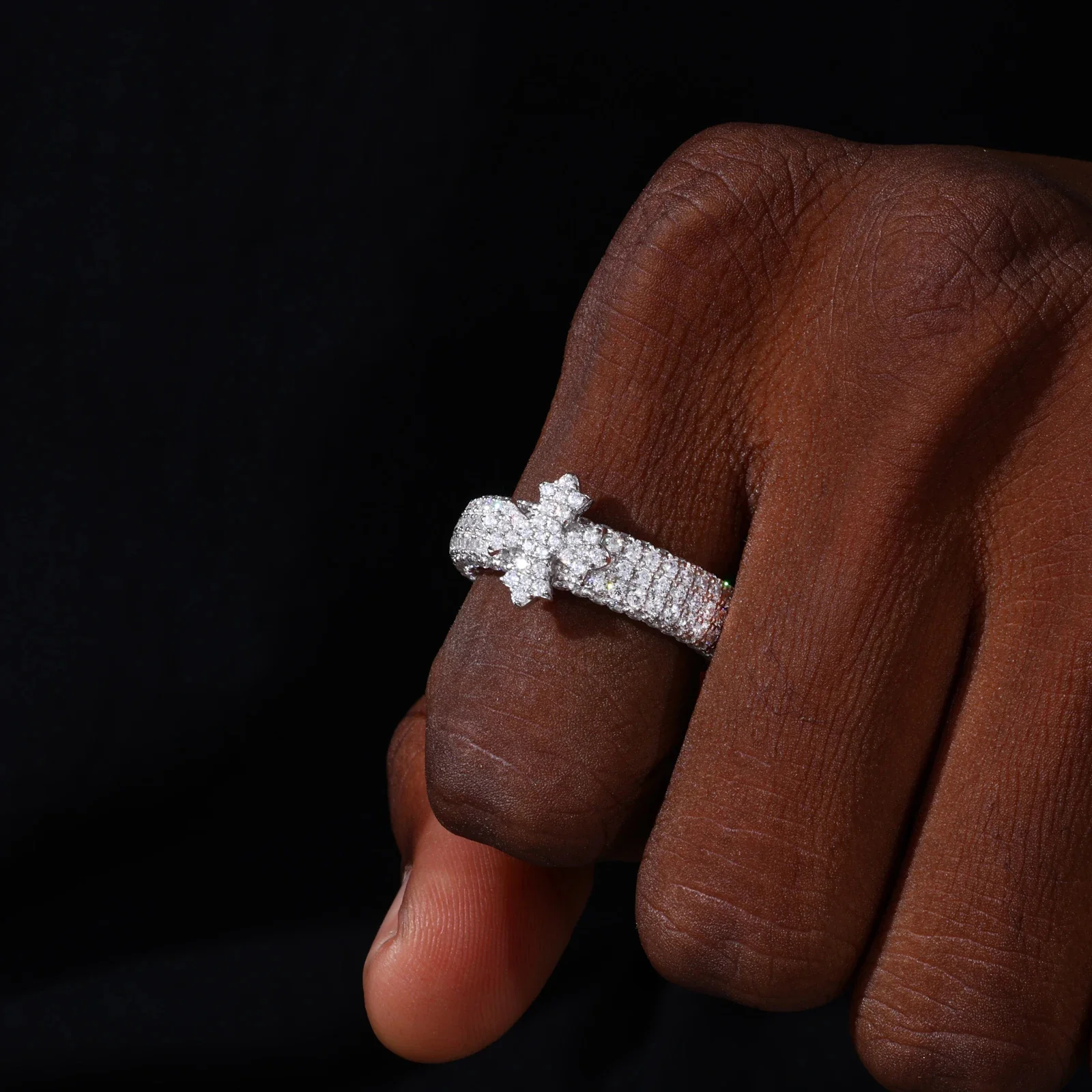 SOVEREIGN CROSS PAVÉ MOISSANITE ETERNITY RING IN STERLING SILVER - Image 4