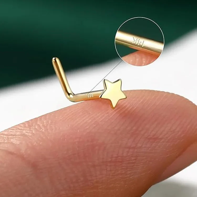 STAR NUGGET L BEND NOSE RING IN SOLID GOLD - Image 4