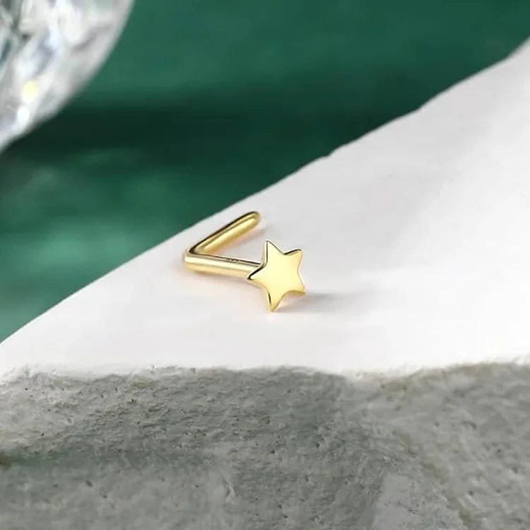 STAR NUGGET L BEND NOSE RING IN SOLID GOLD - Image 5