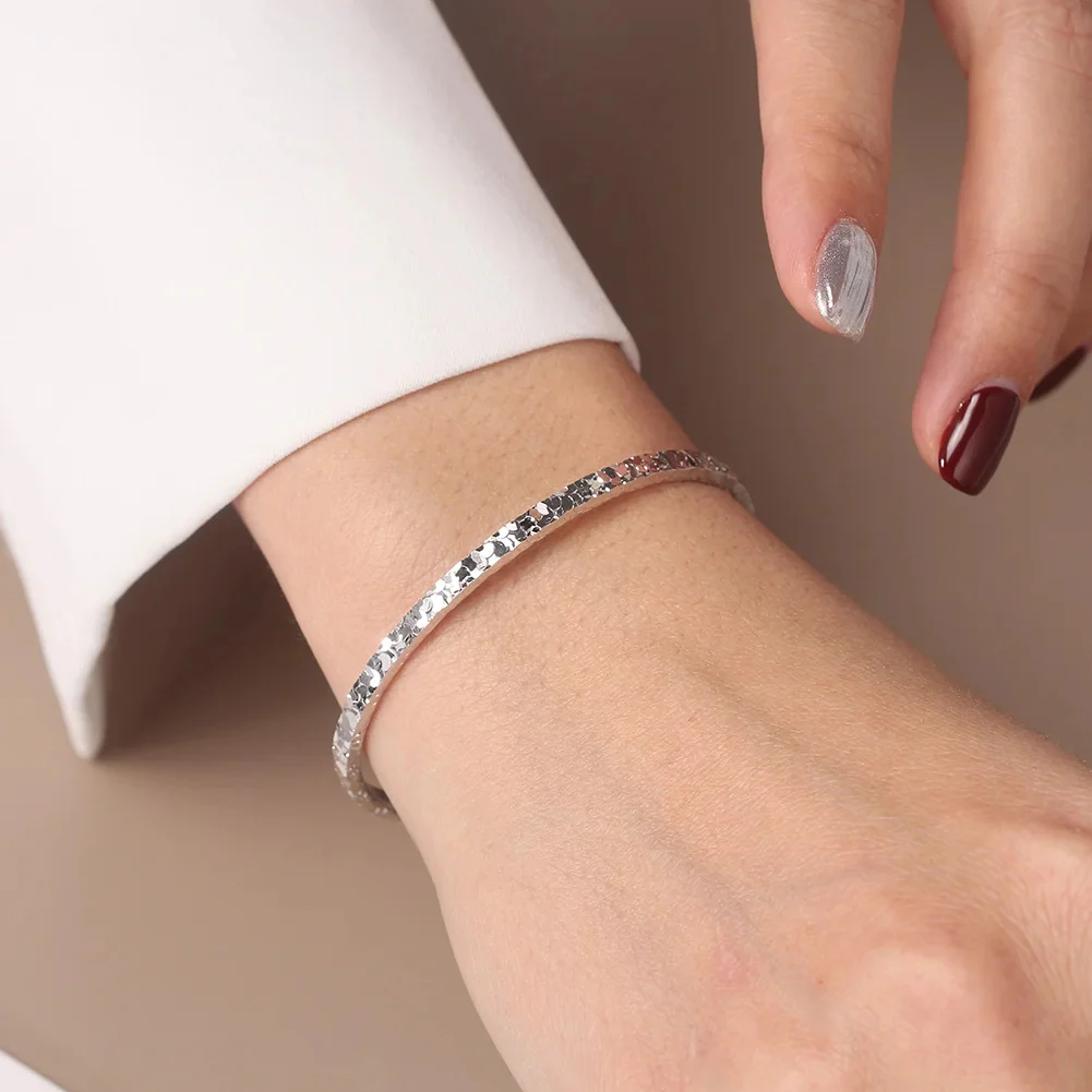 TEXTURED EDGE OPEN BANGLE IN STERLING SILVER - Image 2