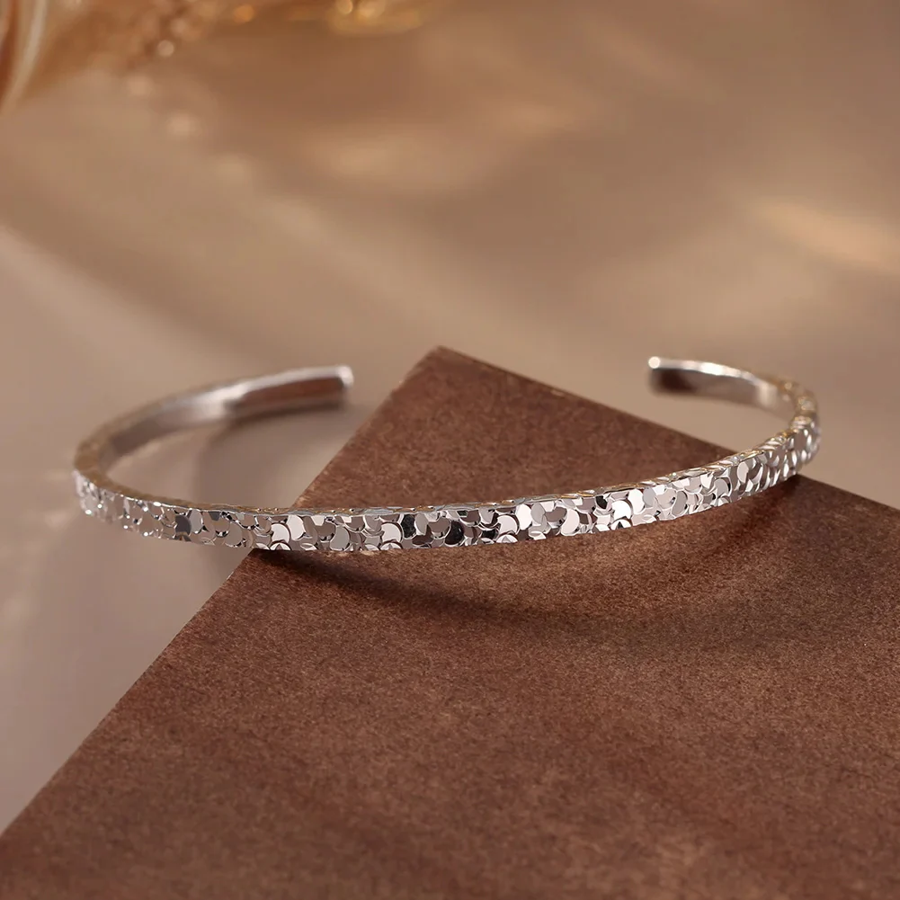 TEXTURED EDGE OPEN BANGLE IN STERLING SILVER - Image 3