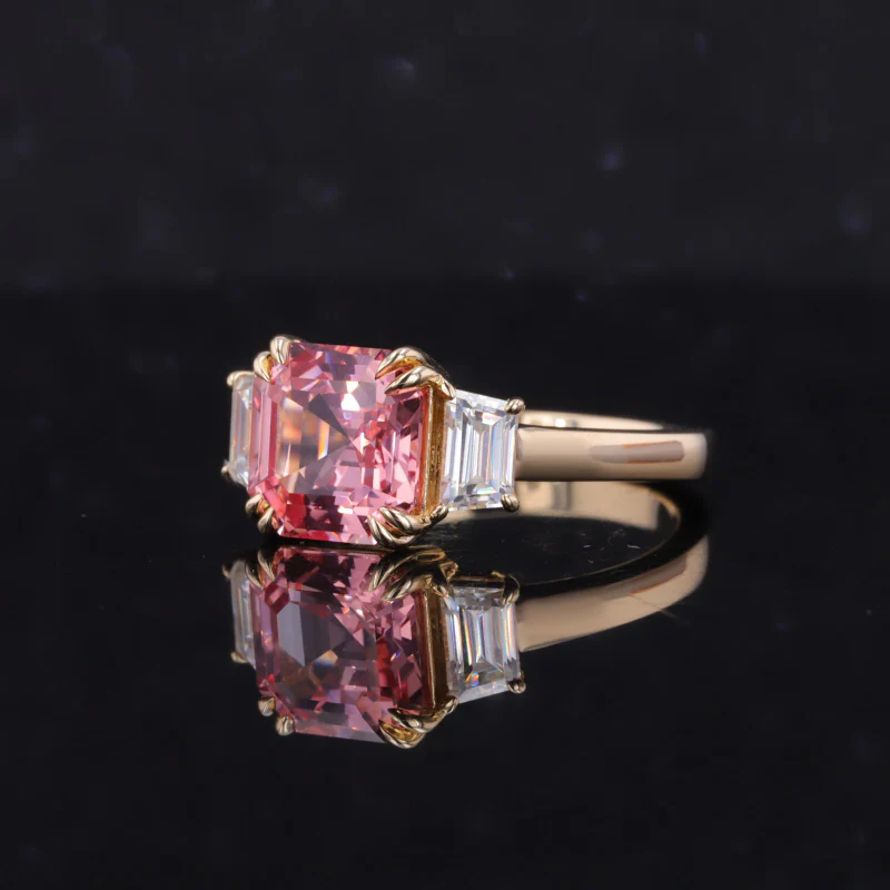THREE STONE LAB GROWN PADPARADSCHA PINK SAPPHIRE RING IN 10K SOLID GOLD - Image 3
