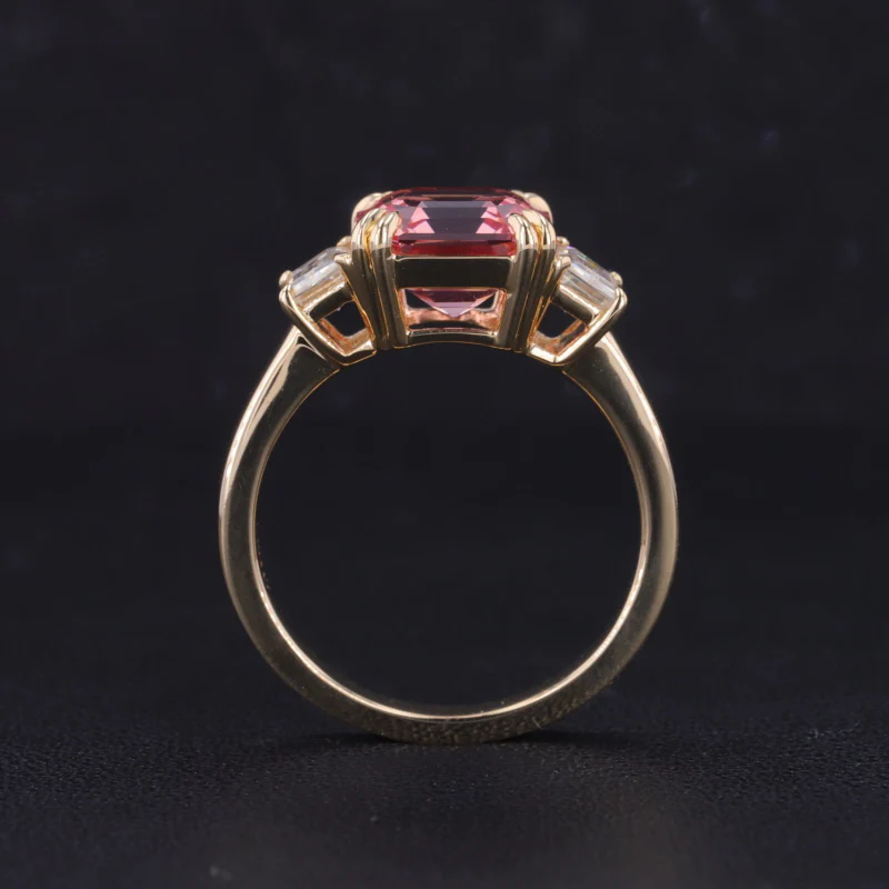 THREE STONE LAB GROWN PADPARADSCHA PINK SAPPHIRE RING IN 10K SOLID GOLD - Image 4
