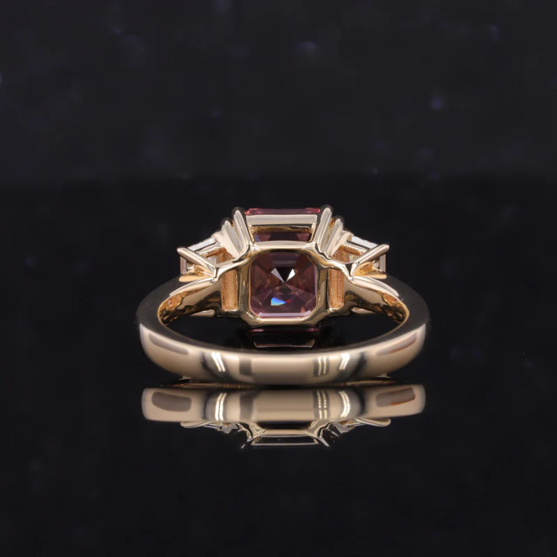 THREE STONE LAB GROWN PADPARADSCHA PINK SAPPHIRE RING IN 10K SOLID GOLD - Image 5
