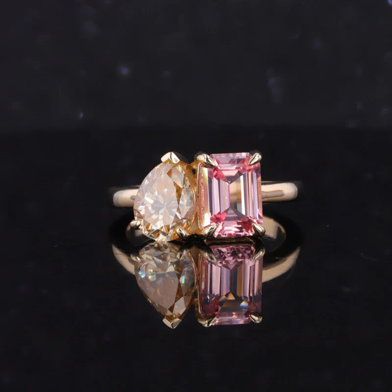 LAB GROWN GEMSTONE + MOISSANITE TOI ET MOI ENGAGEMENT RING 14K WHITE/YELLOW/ROSE GOLD - Image 4