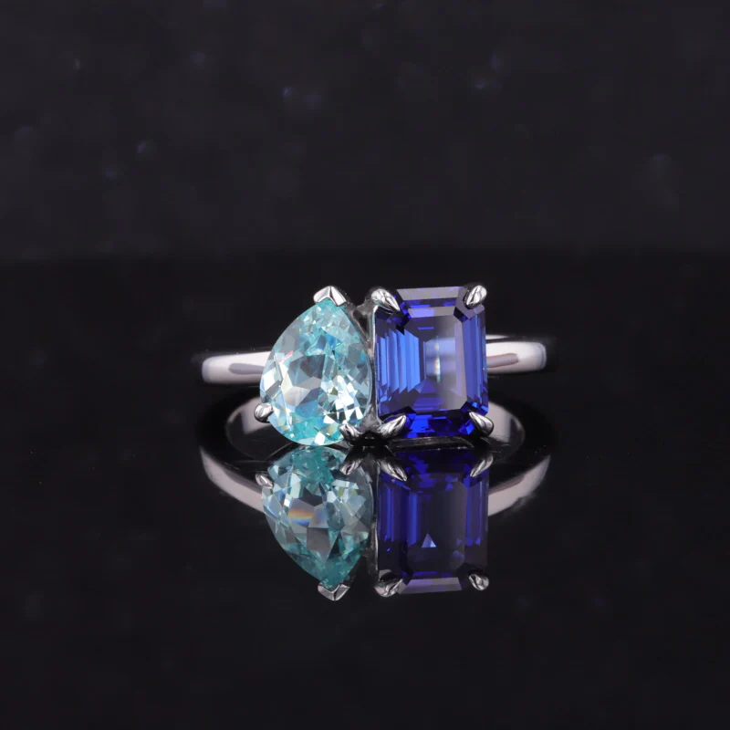 LAB GROWN GEMSTONE + MOISSANITE TOI ET MOI ENGAGEMENT RING 14K WHITE/YELLOW/ROSE GOLD - Image 5
