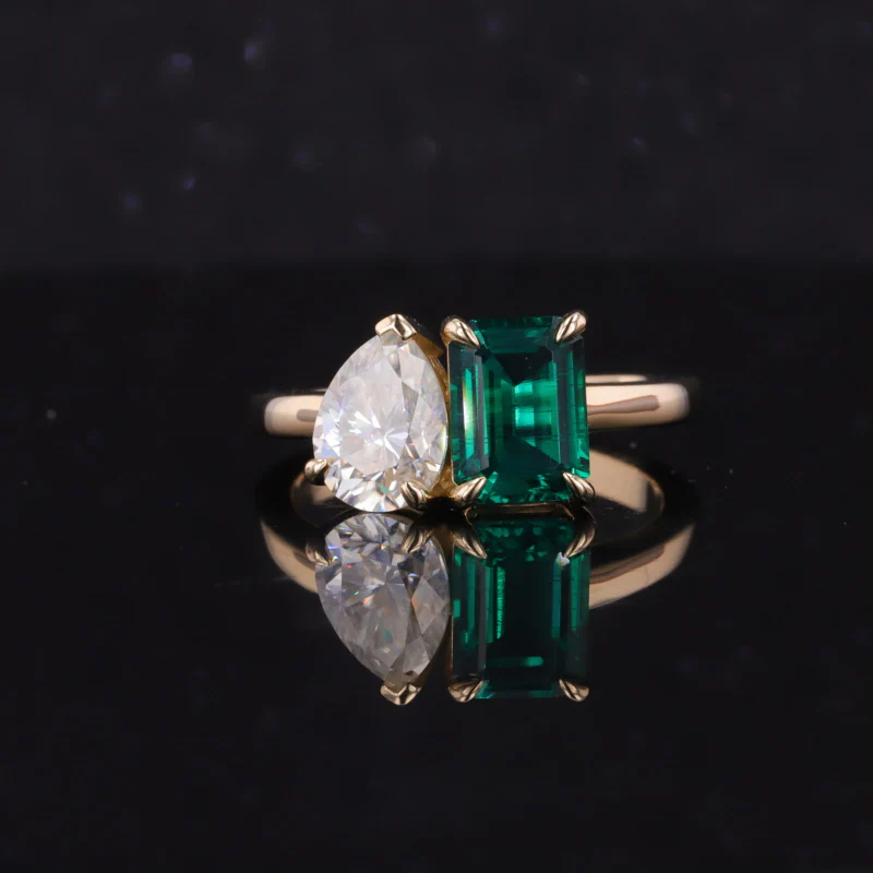 LAB GROWN GEMSTONE + MOISSANITE TOI ET MOI ENGAGEMENT RING 14K WHITE/YELLOW/ROSE GOLD - Image 6