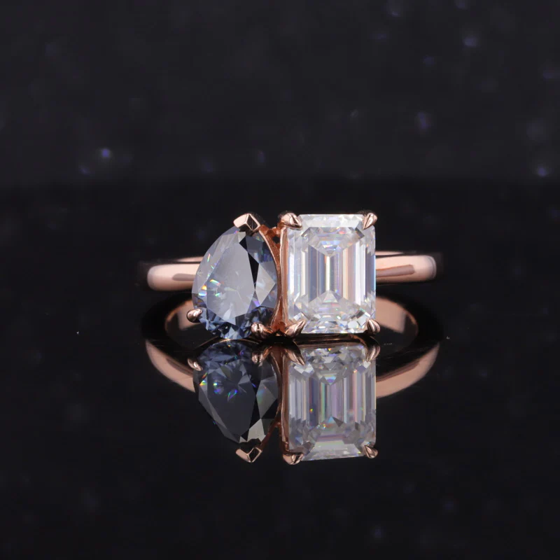 LAB GROWN GEMSTONE + MOISSANITE TOI ET MOI ENGAGEMENT RING 14K WHITE/YELLOW/ROSE GOLD - Image 7