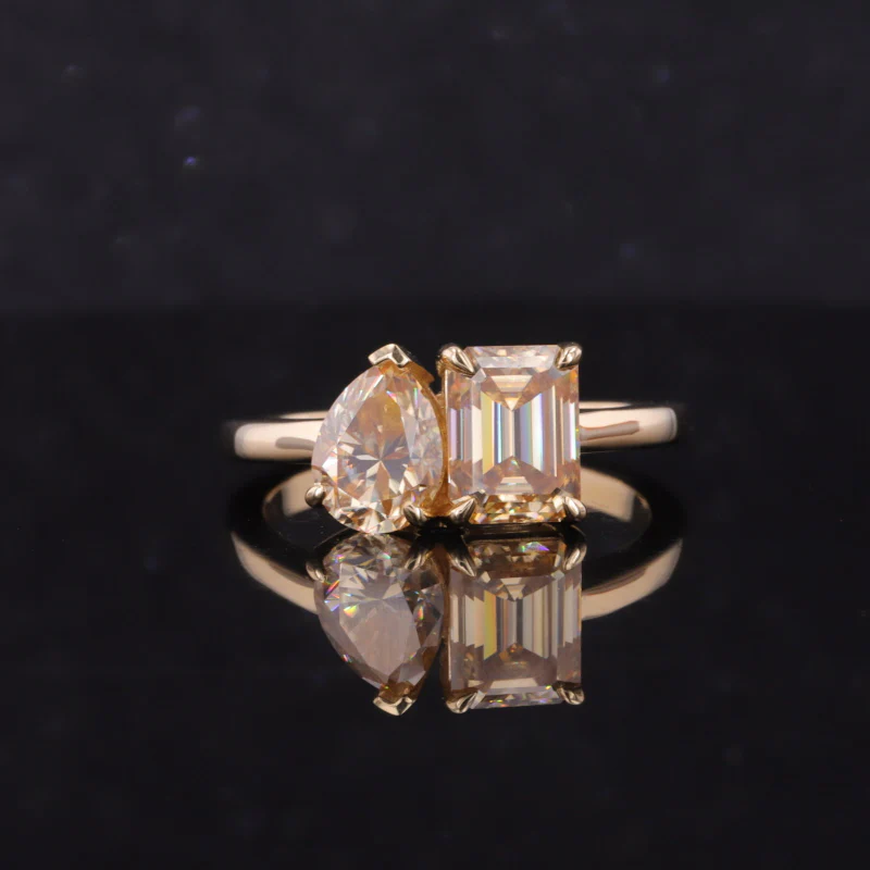 LAB GROWN GEMSTONE + MOISSANITE TOI ET MOI ENGAGEMENT RING 14K WHITE/YELLOW/ROSE GOLD - Image 8