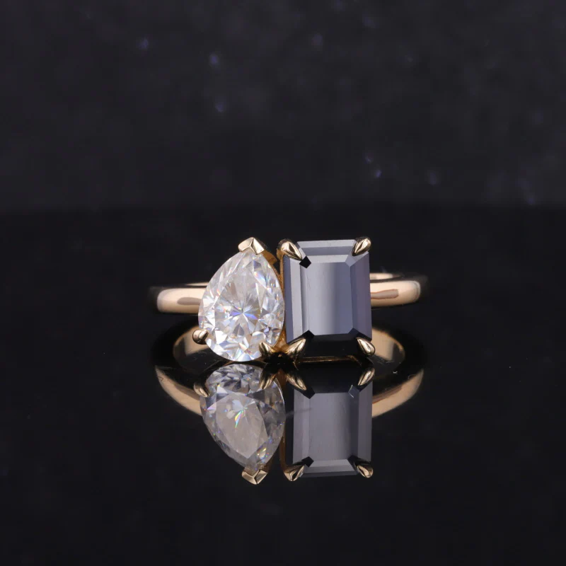 LAB GROWN GEMSTONE + MOISSANITE TOI ET MOI ENGAGEMENT RING 14K WHITE/YELLOW/ROSE GOLD - Image 9