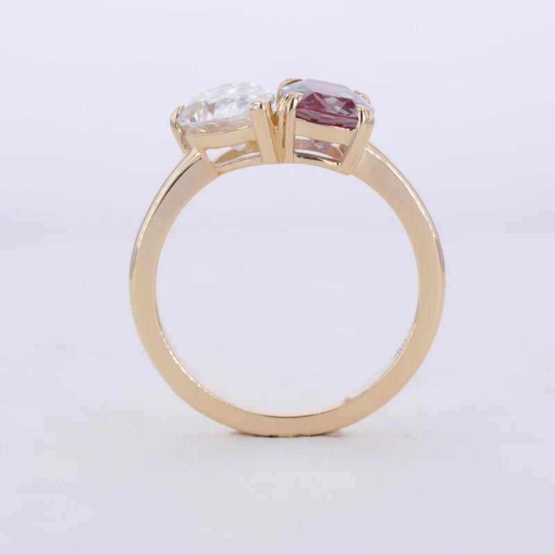 CUSHION CUT LAB GROWN ALEXANDRITE AND PEAR CUT MOISSANITE TOI ET MOI RING IN 10K GOLD - Image 4