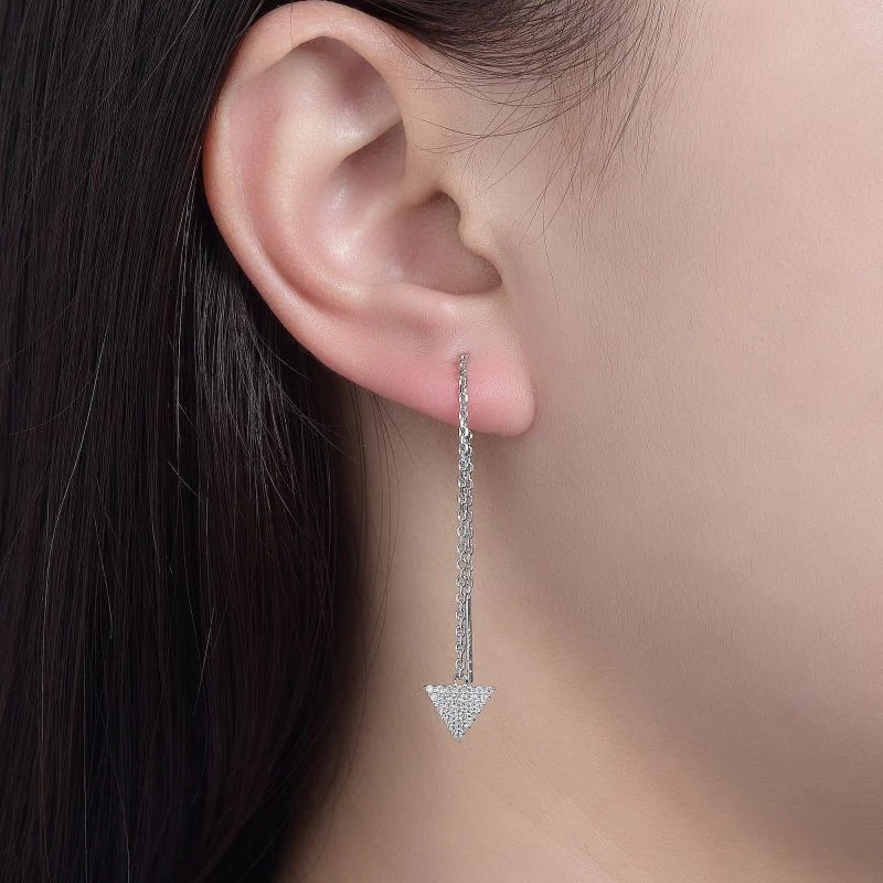 TRIANGLE SHAPE MOISSANITE DROP EARRINGS IN STERLING SILVER - Image 2