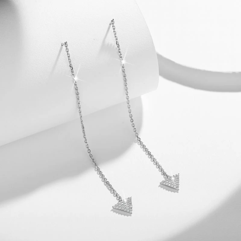 TRIANGLE SHAPE MOISSANITE DROP EARRINGS IN STERLING SILVER - Image 3