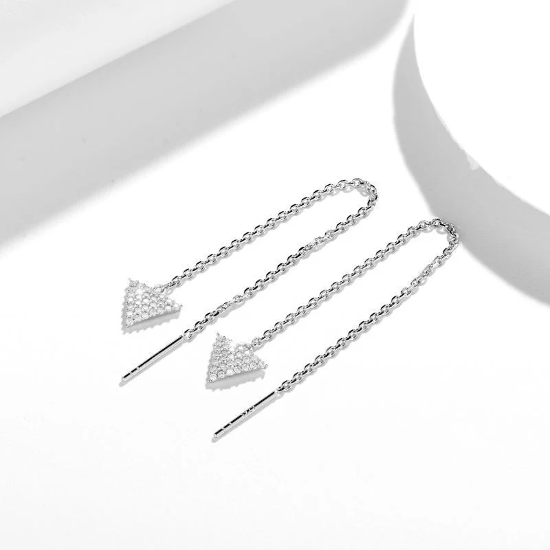 TRIANGLE SHAPE MOISSANITE DROP EARRINGS IN STERLING SILVER - Image 4