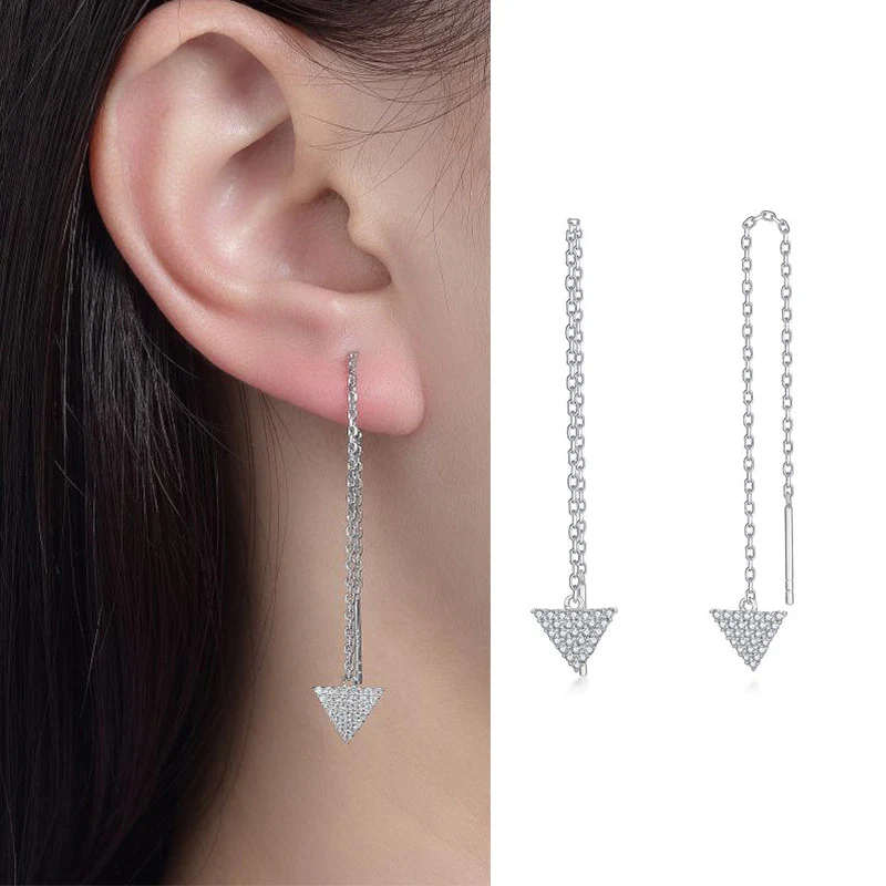 TRIANGLE SHAPE MOISSANITE DROP EARRINGS IN STERLING SILVER - Image 5