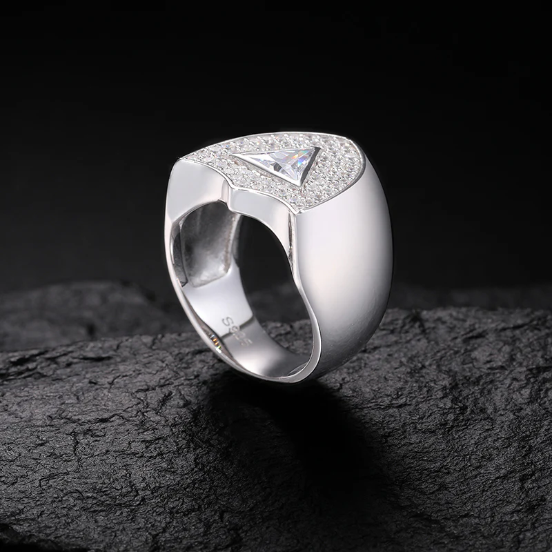 TRIANGLE SHAPE MOISSANITE GUARD SHIELD SIGNET RING IN STERLING SILVER - Image 2
