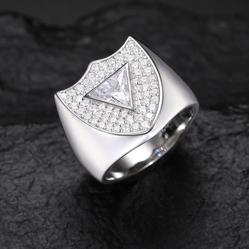 TRIANGLE SHAPE MOISSANITE GUARD SHIELD SIGNET RING IN STERLING SILVER - Image 3